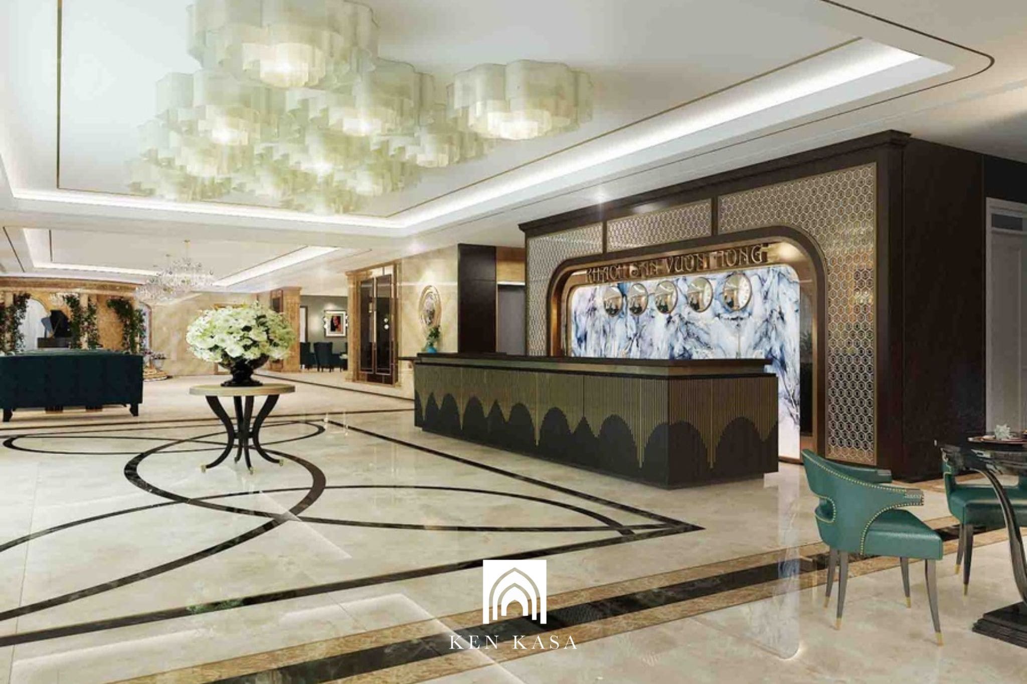 Thiết kế nội thất sảnh lễ t&acirc;n kh&aacute;ch sạn 4 sao